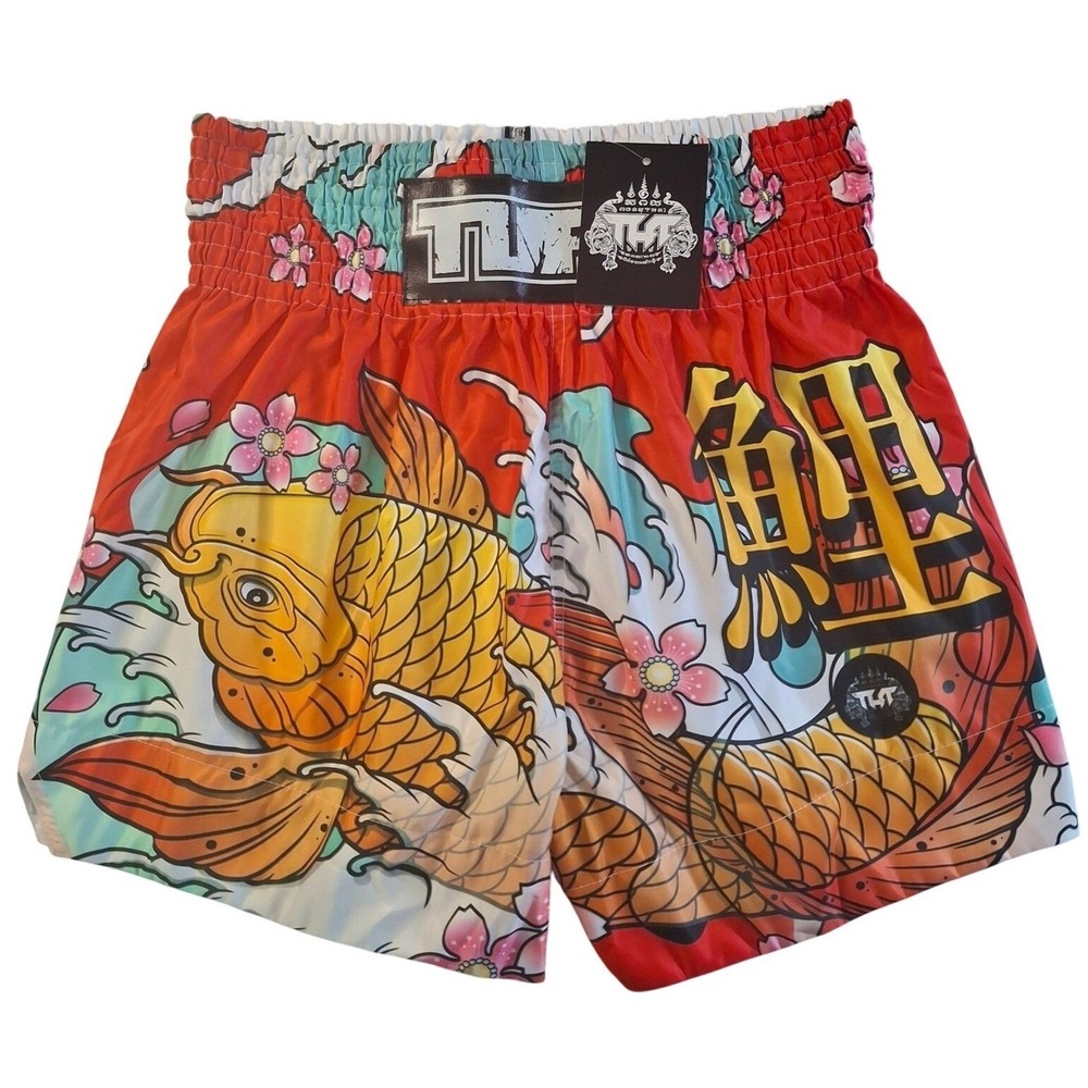 TUFF Muay Thai Shorts Mens L Red Koi Fish Cherry Blossom RED MMA NEW